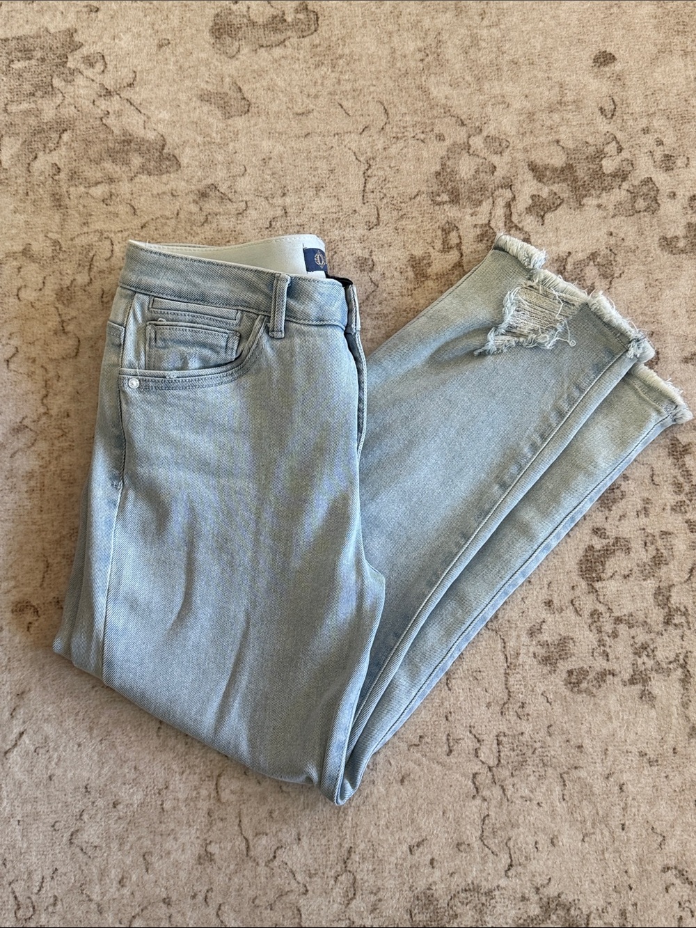 Democracy Light Blue Straight-Leg Crop Jeans with Frayed Hem